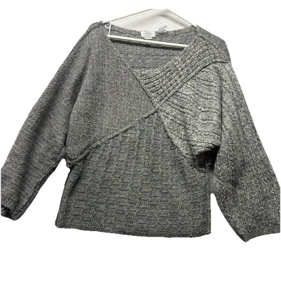 IQ Knitwear Sweaters - Vintage 80s IQ Knitwear Hand Loomed Sweater Gray Knit Long Sleeve Size Large